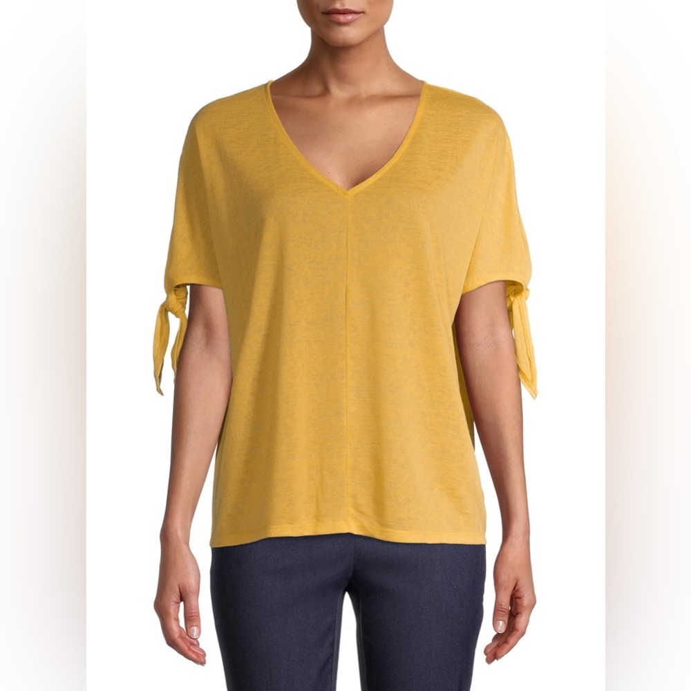 Time and Tru Women Large V-Neck Tee Short sleeves Arm tie detail T-shirt yellow